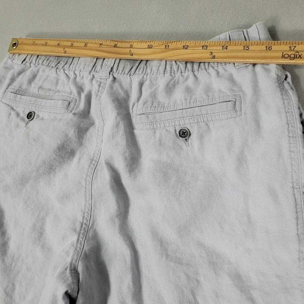 Caribbean Pants Mens 36x30 Light Blue Grey Casual Relaxed 100% Linen Drawstring